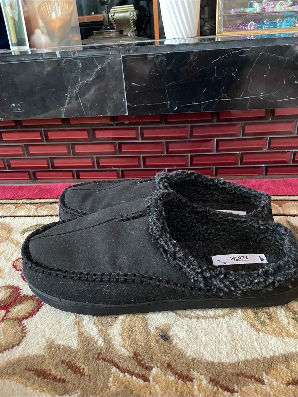 Rack Black Faux-Shearling Slip-On Loafers for Men